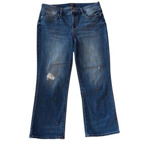 NYDJ Womens Lift Tuck Distressed Marilyn Straight Leg Ankle Jeans Blue Size 10